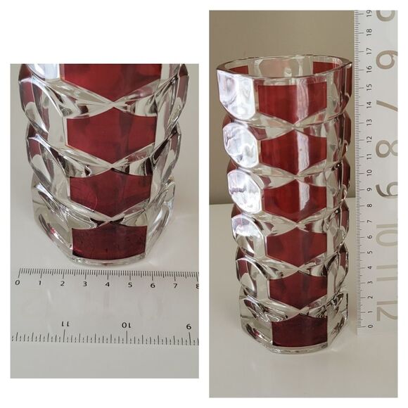 𝅺Vintage Vases Red Geometric Luminarc France by J.G. Durand SET OF 2 #0306 - Picture 12 of 14